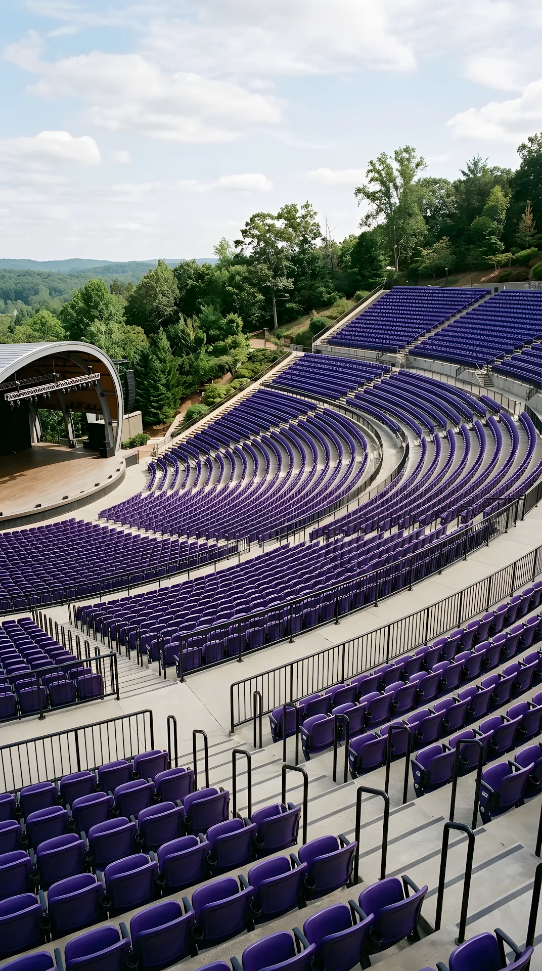 Modern Outdoor Amphitheater with Rows of Deep Purple Seating - Free 4K mobile Wallpaper