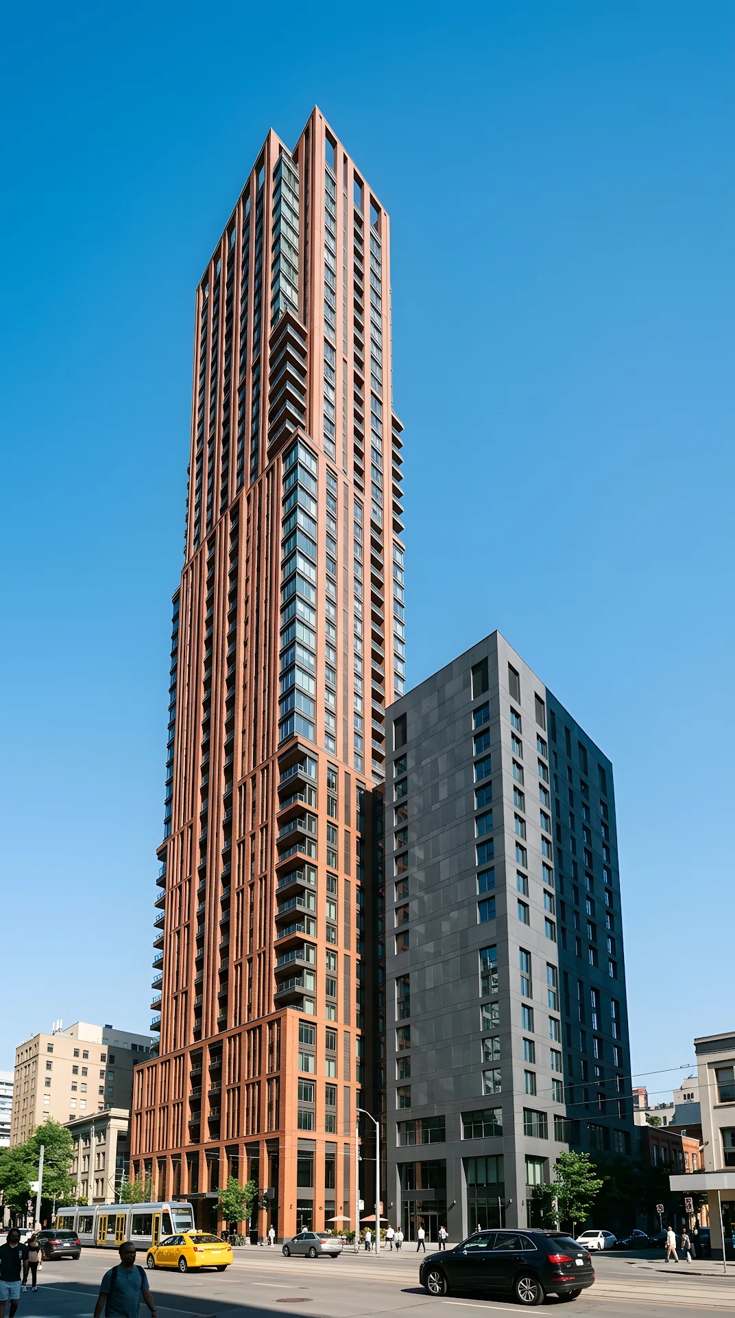 Modern Skyscraper Red and Charcoal Architectural Photography - Free 4K mobile Wallpaper