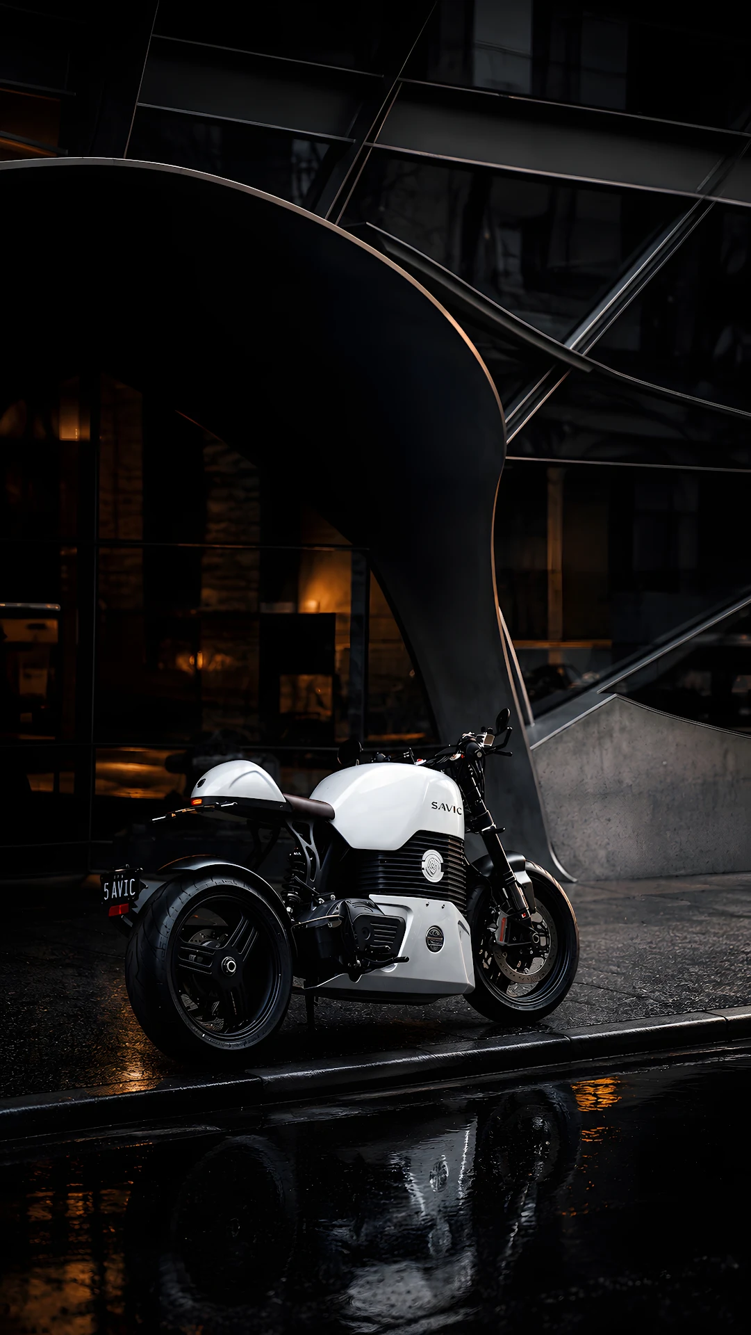 Modern White Electric Motorcycle Parked Beside Contemporary Architecture - Free 4K mobile Wallpaper