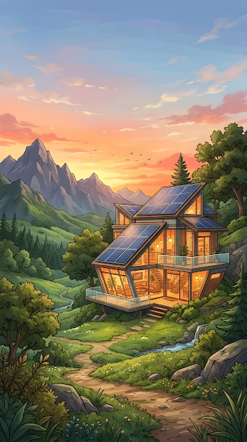 Modular Eco-Friendly House with Solar Panels in Green Valley - Free mobile Wallpaper