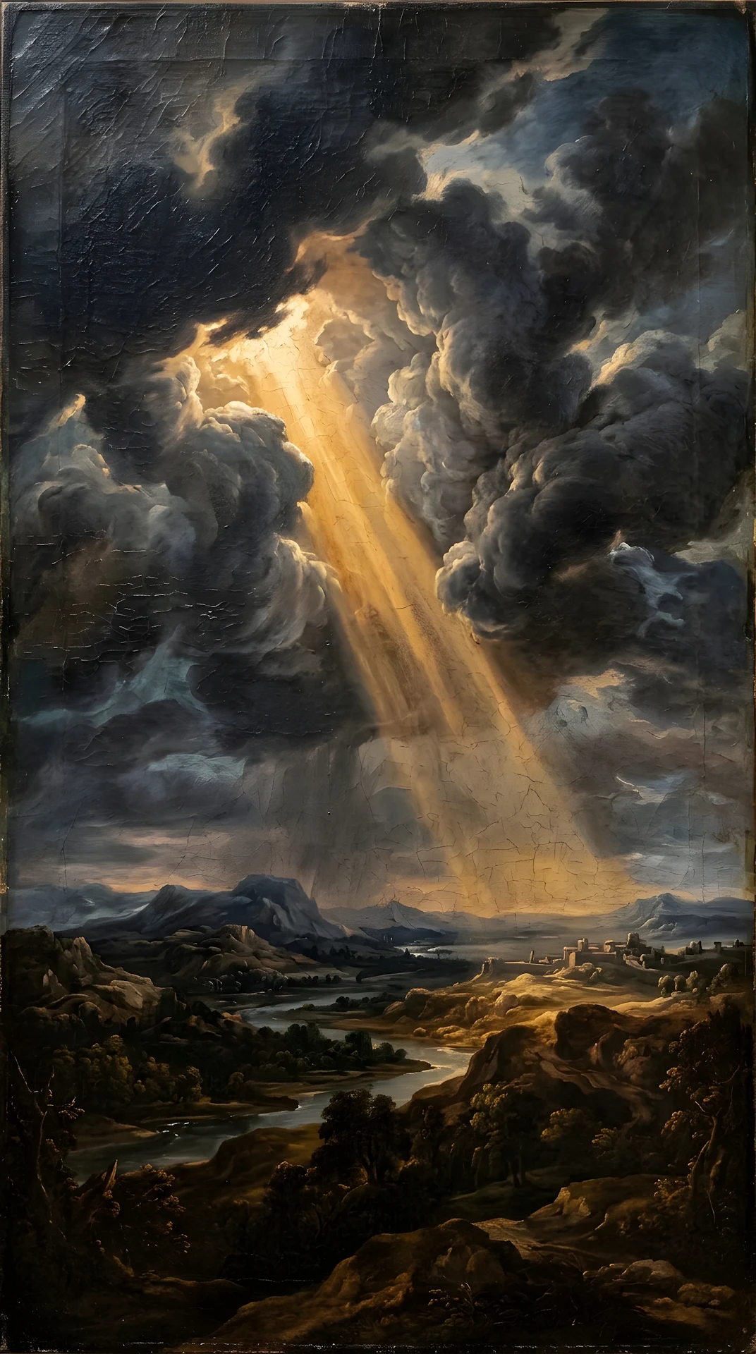 Moody Renaissance Oil Painting Cloudscape Background - Free 4K mobile Wallpaper