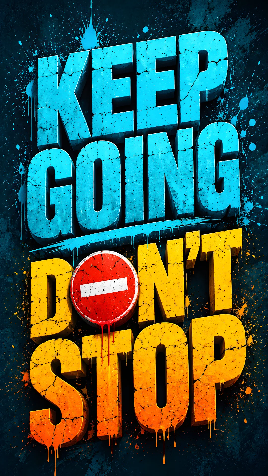 Motivational 3D typography message Keep Going Don't Stop on blue - Free 4K mobile Wallpaper