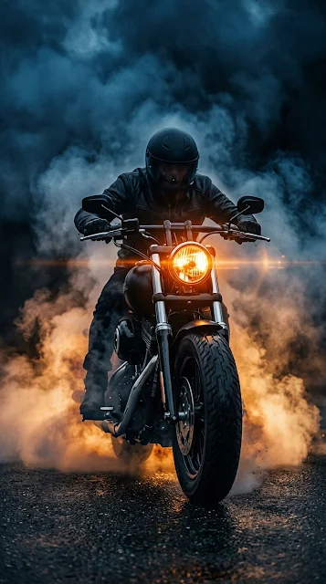 Motorbike Headlight in Blue and Orange Smoke - Free 4K & 8K mobile Wallpaper