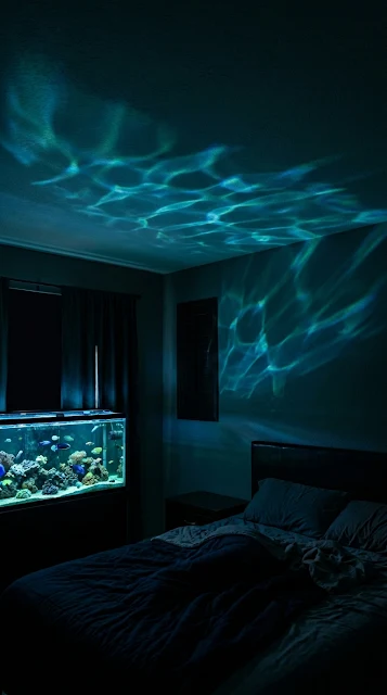 Moving Aquarium Light Reflections on Dark Bedroom Ceiling - Free 4K & 8K mobile Wallpaper