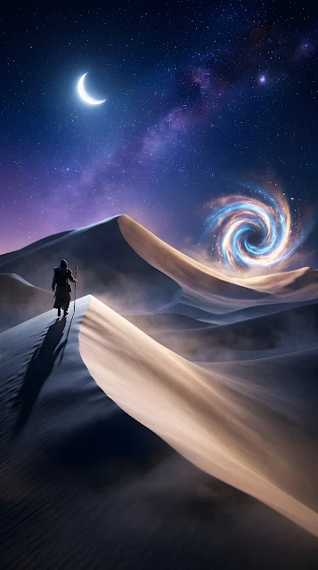 Mystical Moonlit Desert with Sand Vortex Portal - Free mobile Wallpaper