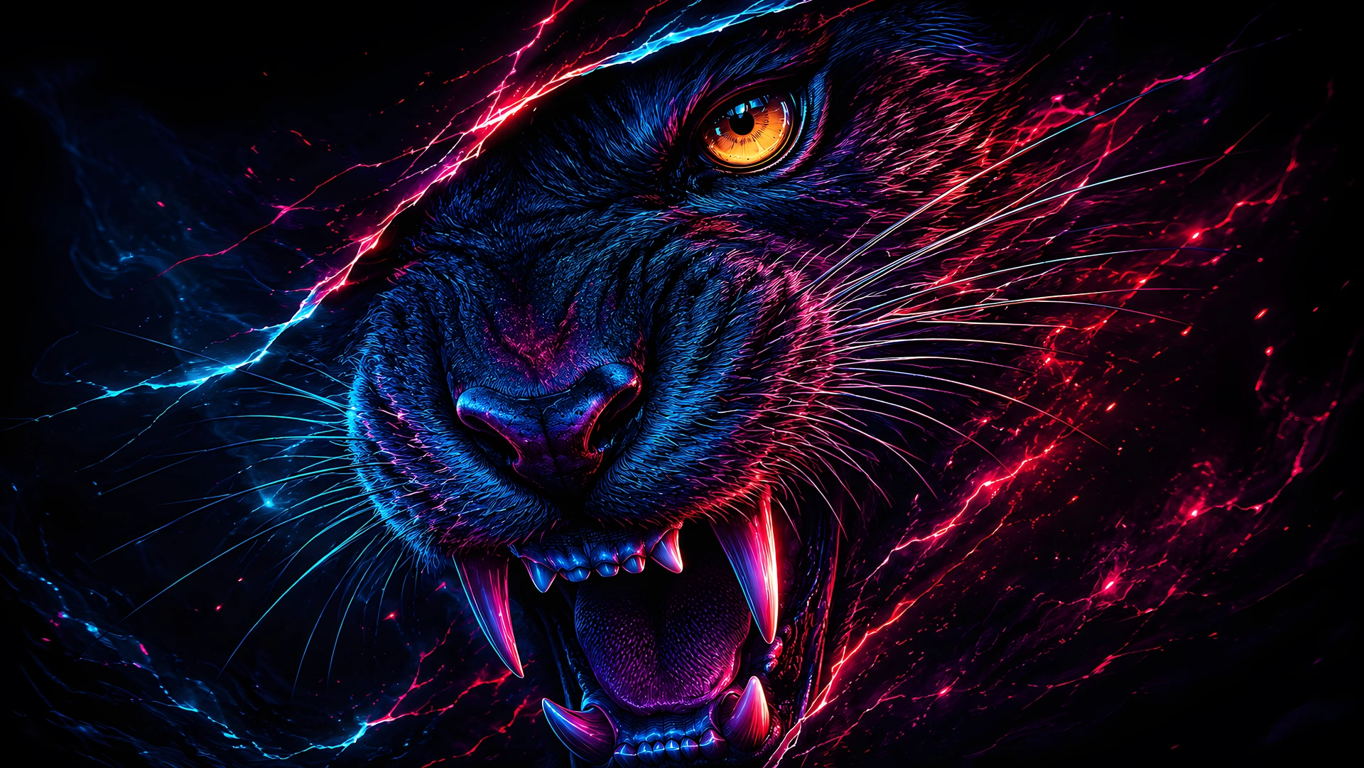 Neon Cyberpunk Black Panther Roar 4K - Free 4K desktop Wallpaper