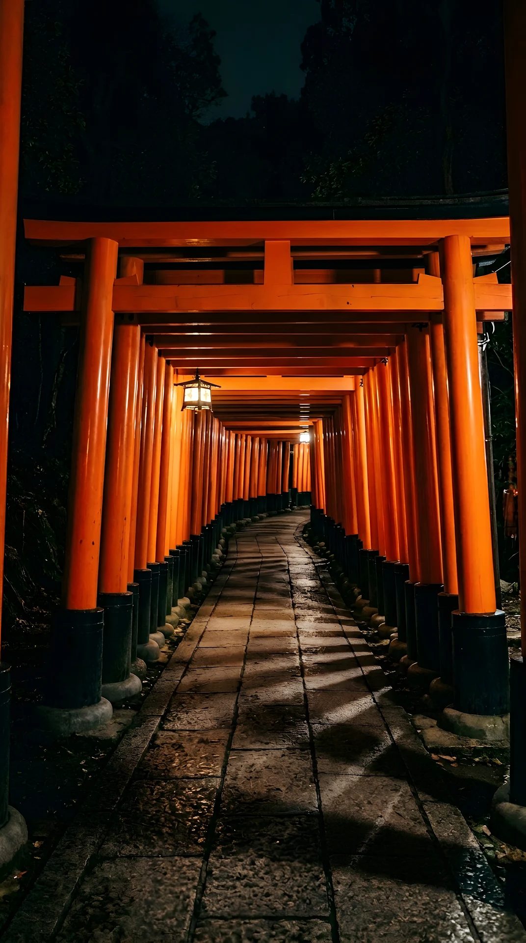 Night Photography of Red Torii Gates Tunnel - Free 4K mobile Wallpaper