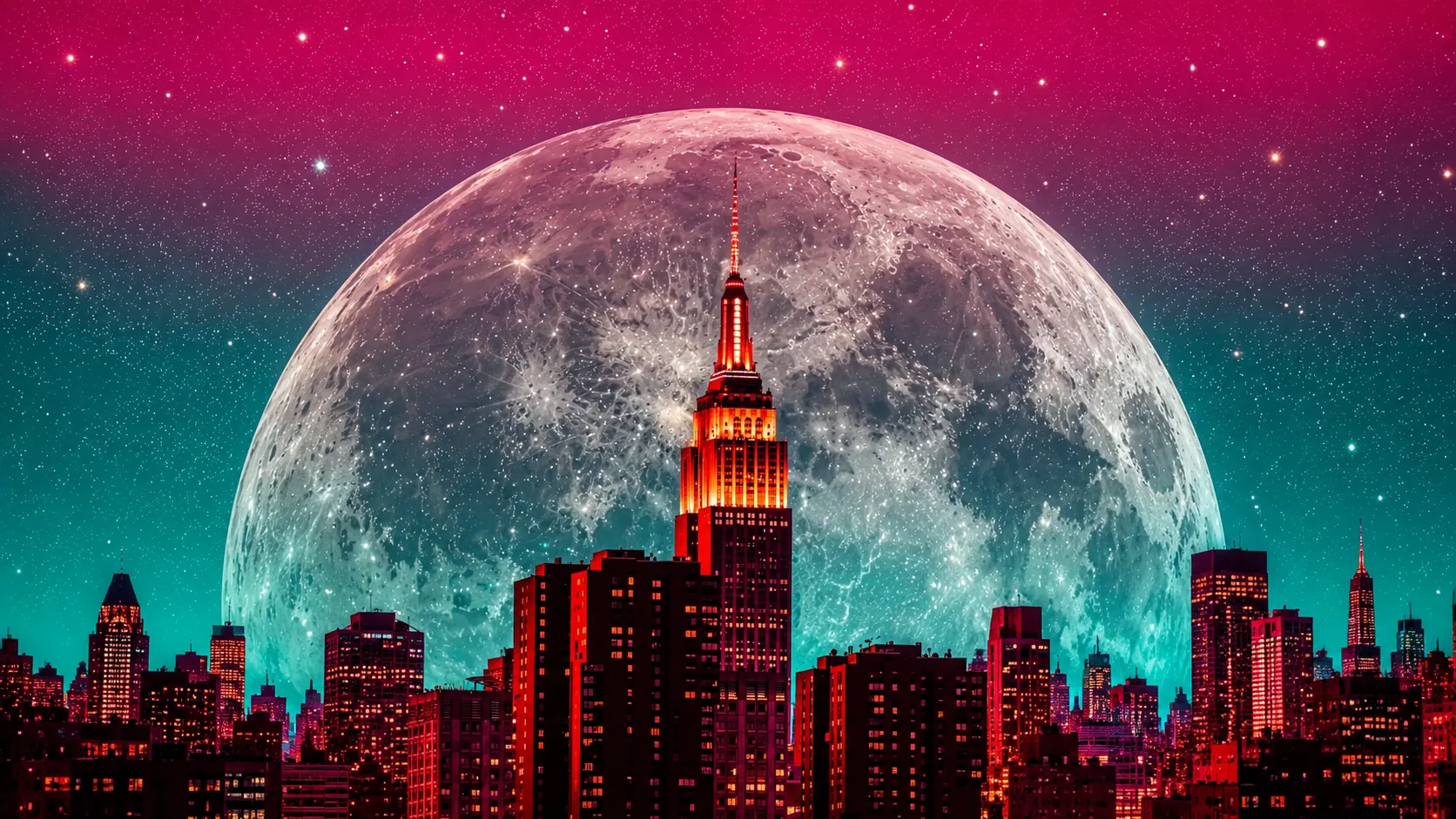 Download NYC Skyline Giant Supermoon Night 4K 4K Wallpaper NYC Skyline Giant Supermoon Night 4K - Free 4K desktop Wallpaper