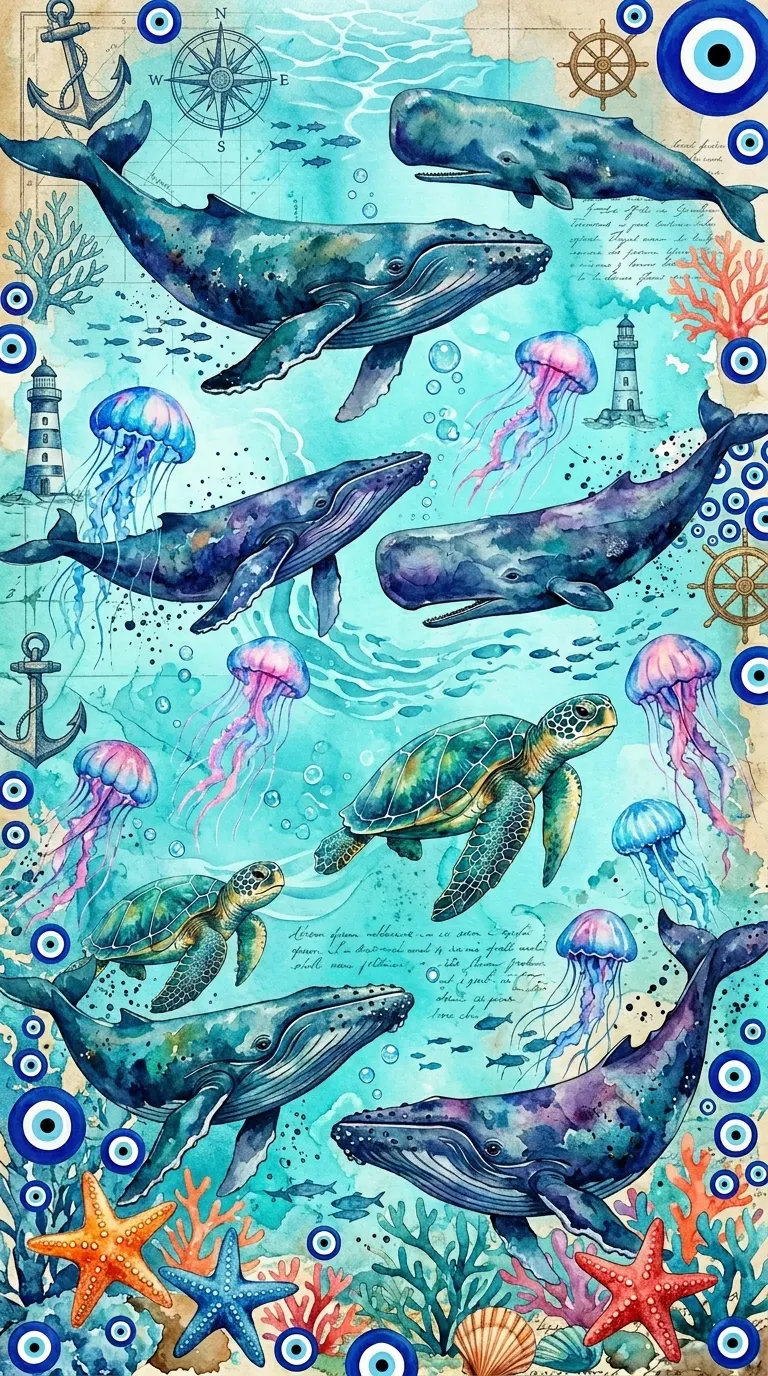 Download Ocean Themed Blue Aesthetic Collage with Marine Life and Surf Icons Wallpaper in 4K UHD Ocean Themed Blue Aesthetic Collage with Marine Life and Surf Icons - Free 8K and 4K mobile Wallpaper Background