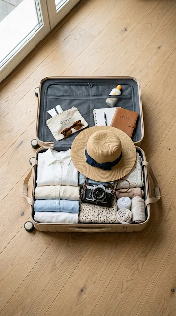 Open Suitcase with Travel Essentials and Camera - Free 4K & 8K mobile Wallpaper