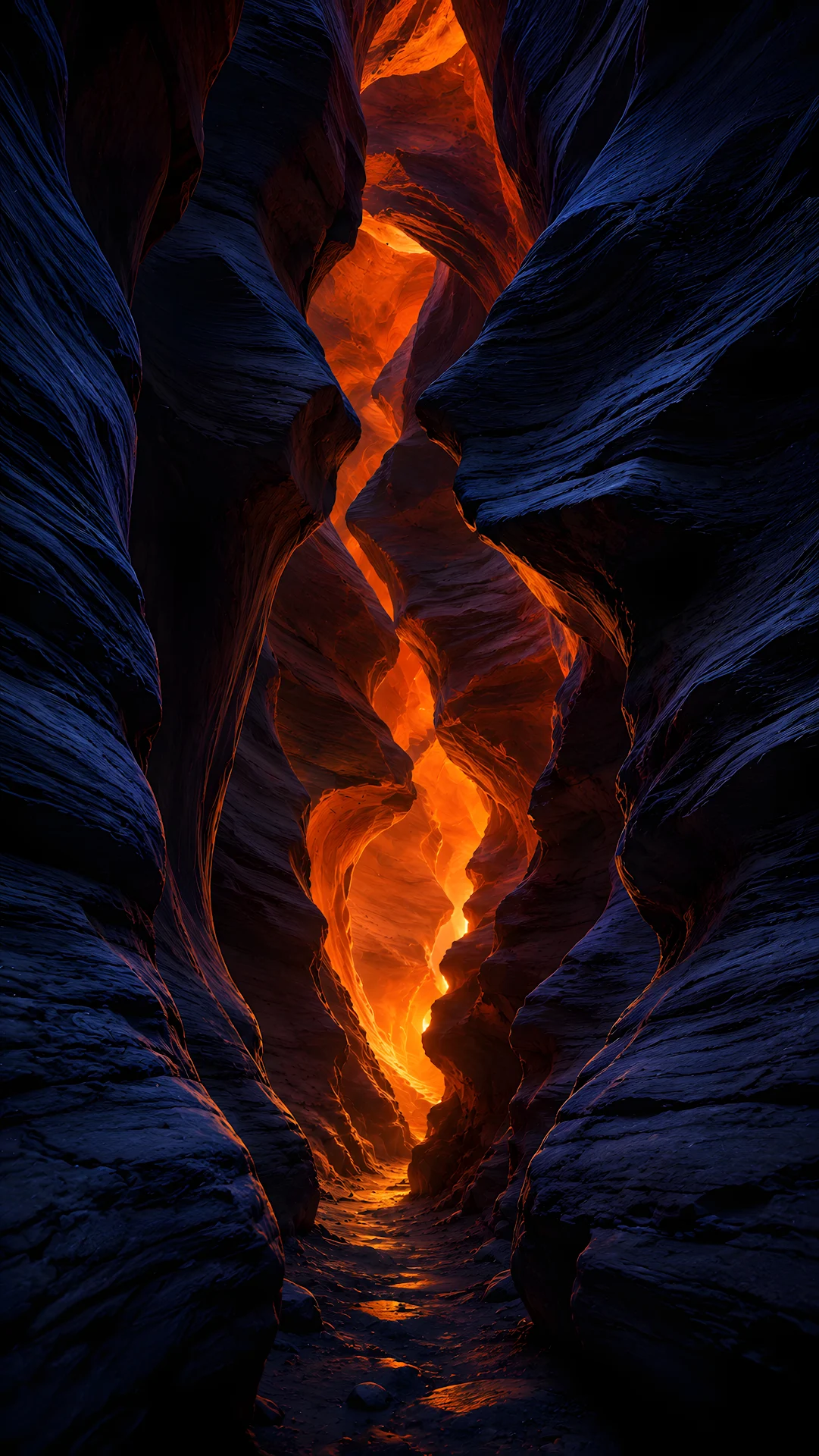 Orange Light Illuminates a Dark Indigo Canyon - Free 4K mobile Wallpaper