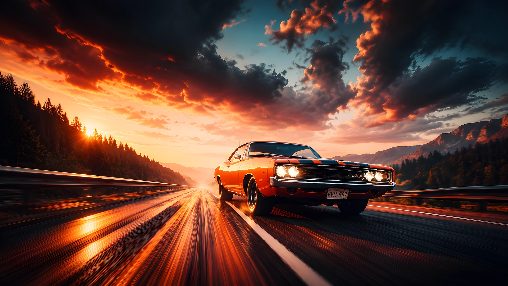 Download Orange Muscle Car Sunset Highway Drive 4K Wallpaper in 4K UHD Orange Muscle Car Sunset Highway Drive 4K - Free 8K and 4K desktop Wallpaper Background