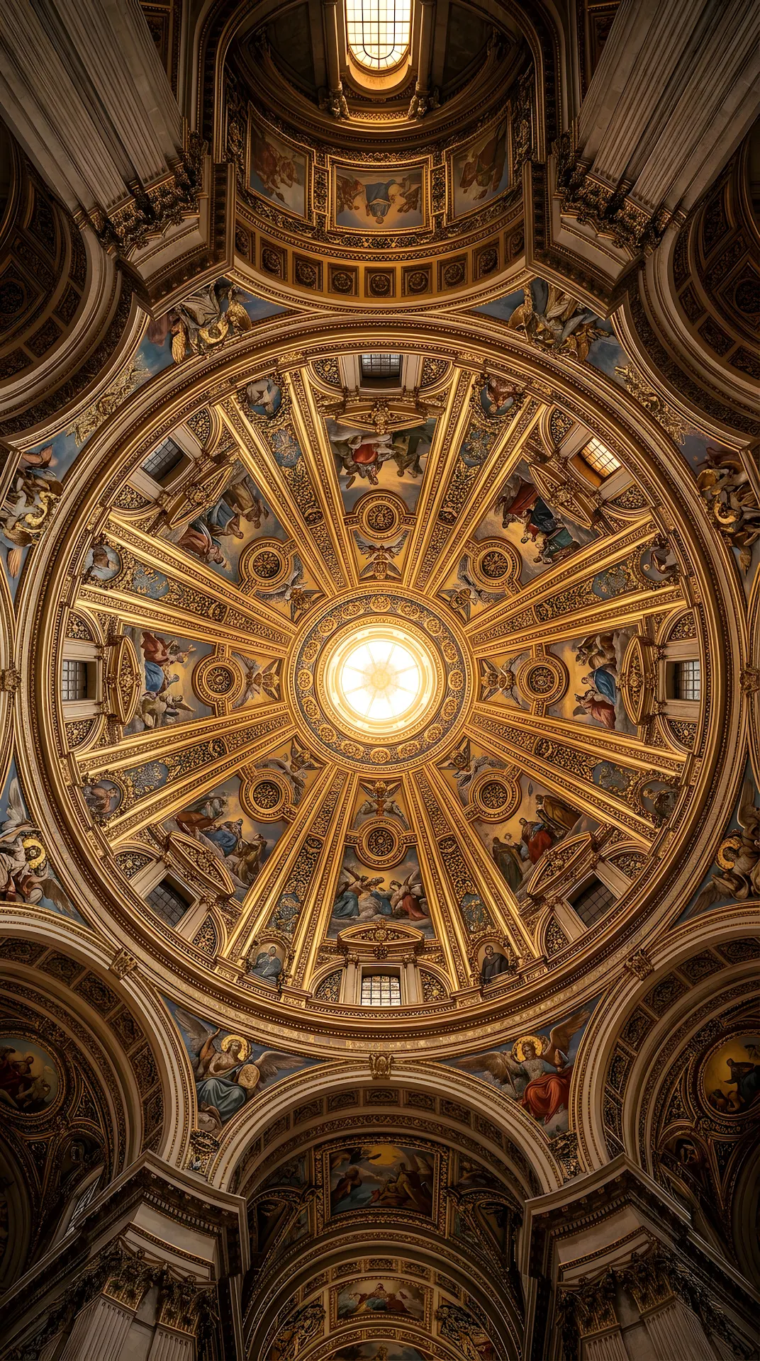 Ornate Golden Cathedral Dome Interior Architecture - Free 4K mobile Wallpaper