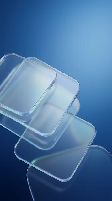 Overlapping Rounded Glass Squares on a Blue Gradient Background - Free 4K & 8K mobile Wallpaper
