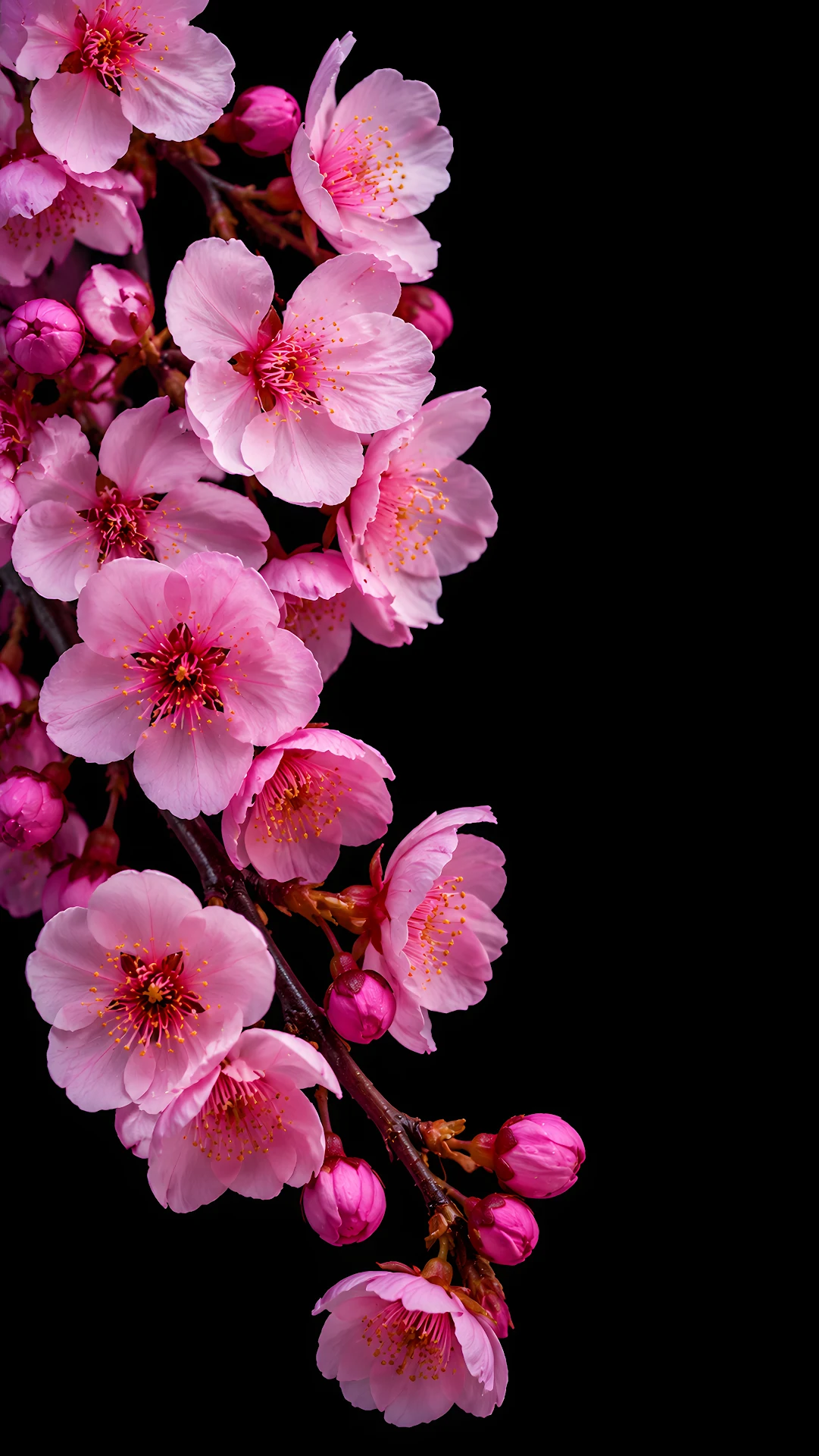 Pink cherry blossom flowers blooming against black background - Free 4K mobile Wallpaper