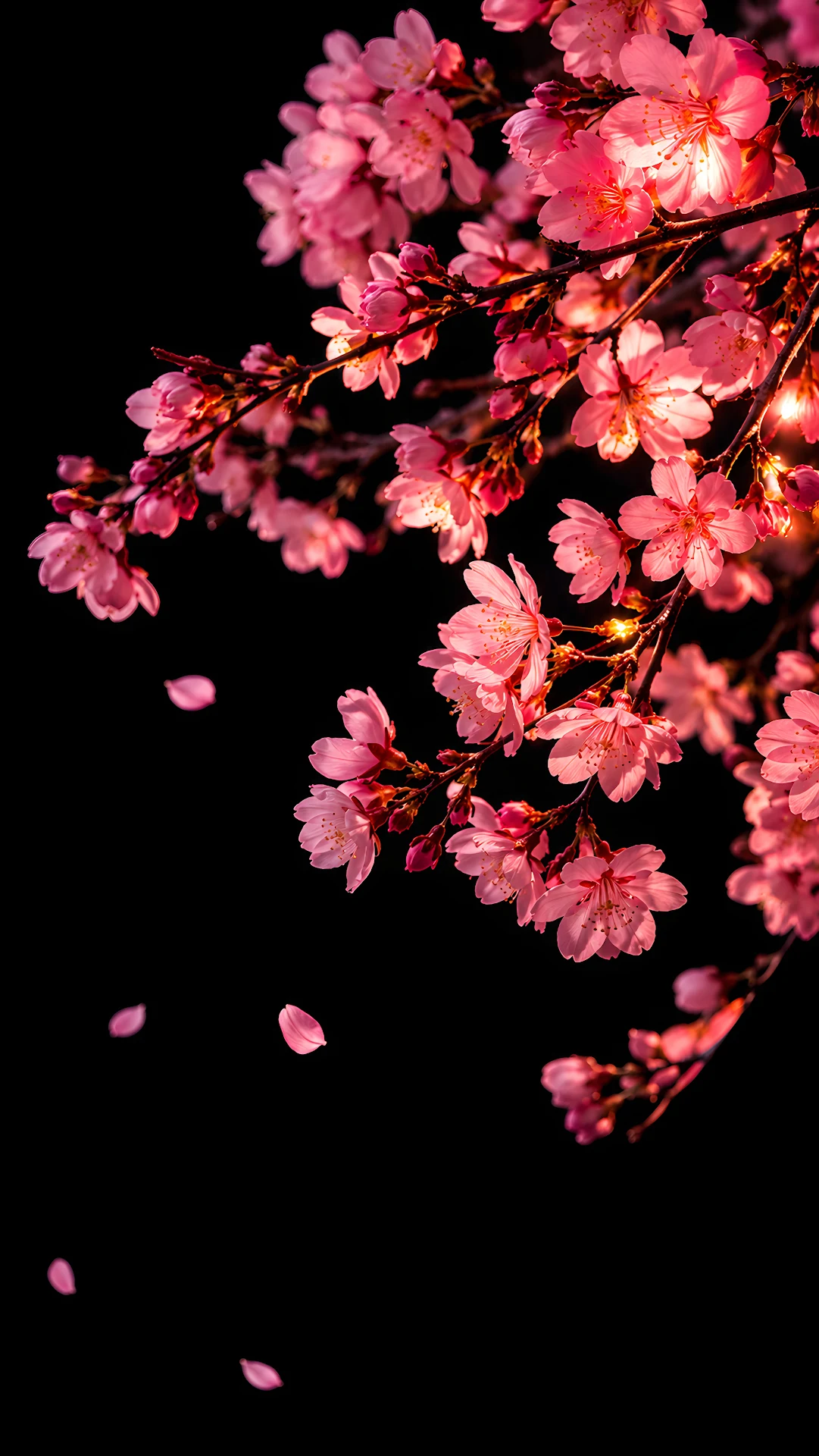 Pink cherry blossoms blooming against a dark night sky - Free 4K mobile Wallpaper
