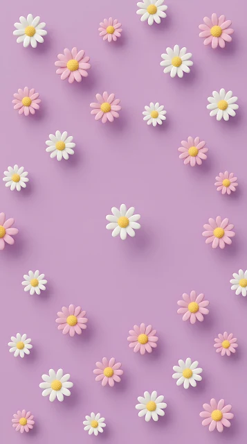 Pink Daisy Flowers Scattered on Pale Purple Background - Free mobile Wallpaper