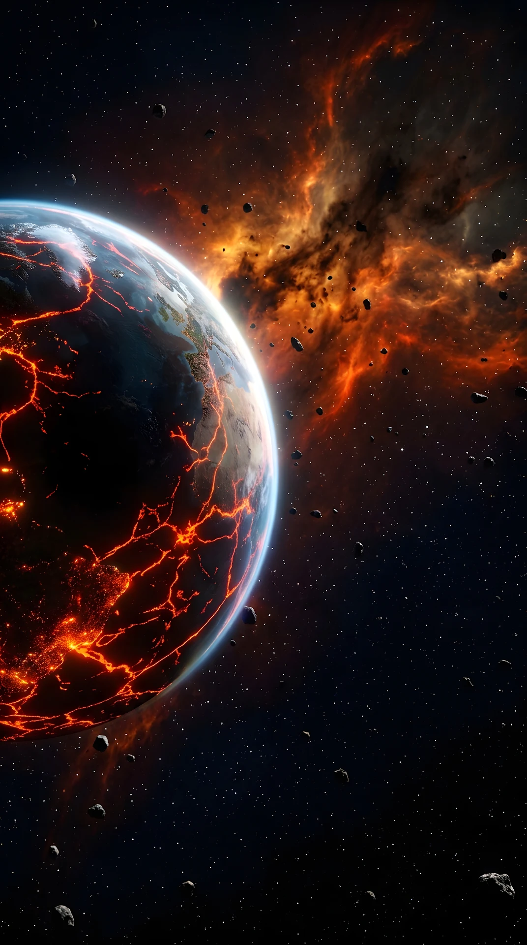 Planet Earth in Space with Fiery Clouds 3D Render - Free 4K mobile Wallpaper