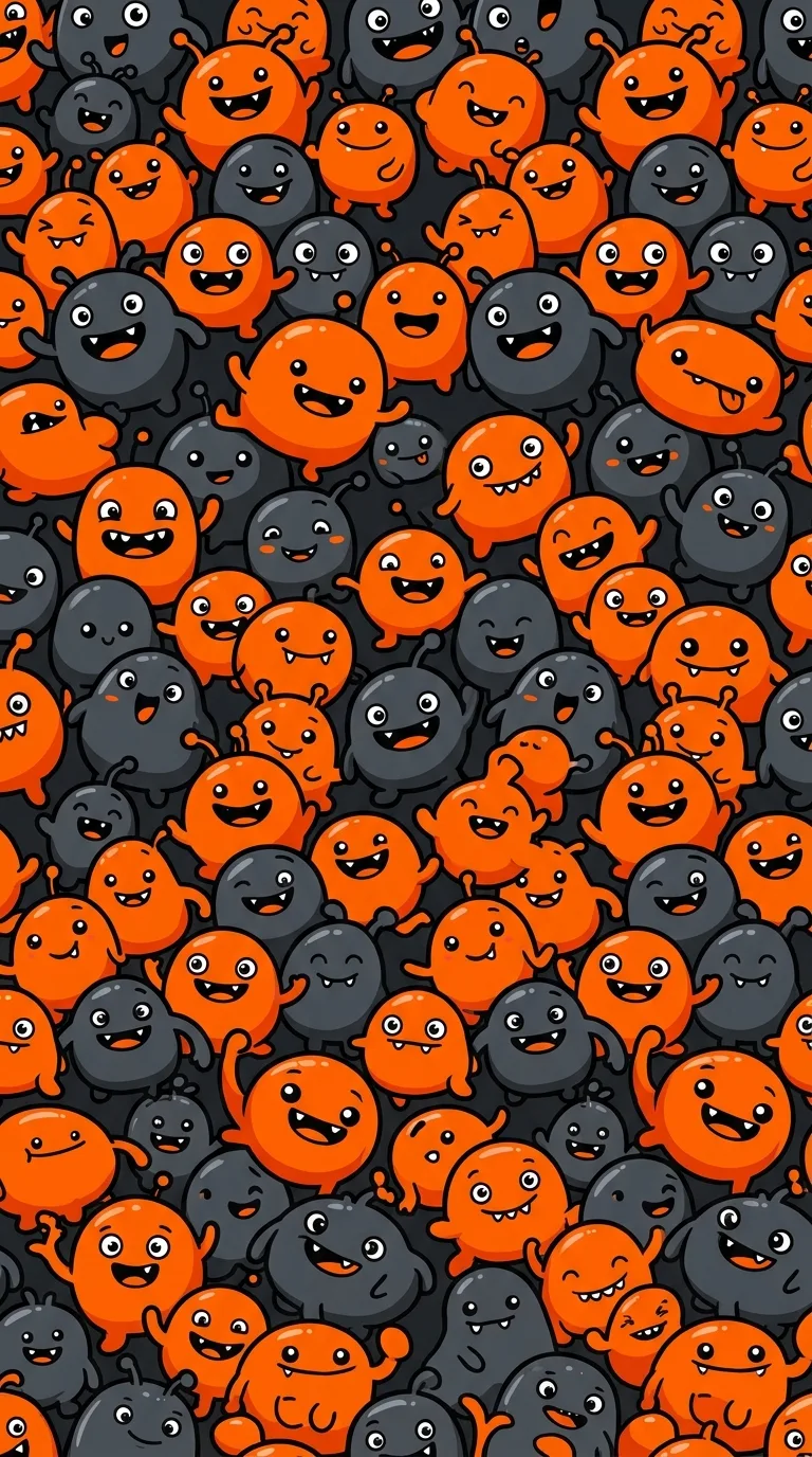 Download Playful Pattern of Orange and Charcoal Doodle Monsters Wallpaper in 4K UHD Playful Pattern of Orange and Charcoal Doodle Monsters - Free 8K and 4K mobile Wallpaper Background