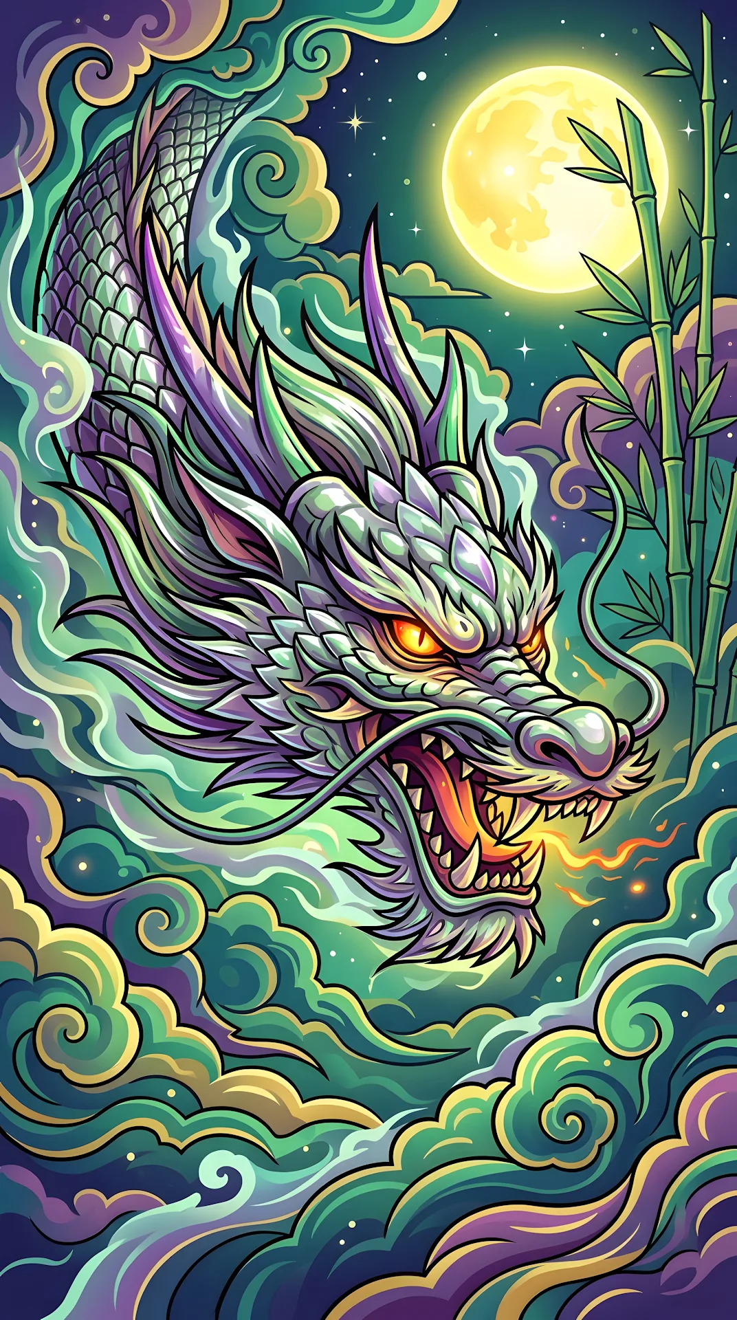 Pop Art Dragon Head in Ethereal Mist Vector Illustration - Free 4K mobile Wallpaper