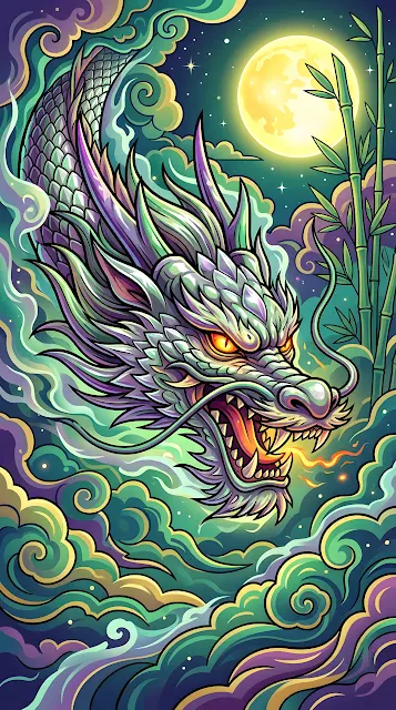 Pop Art Dragon Head in Ethereal Mist Vector Illustration - Free mobile Wallpaper