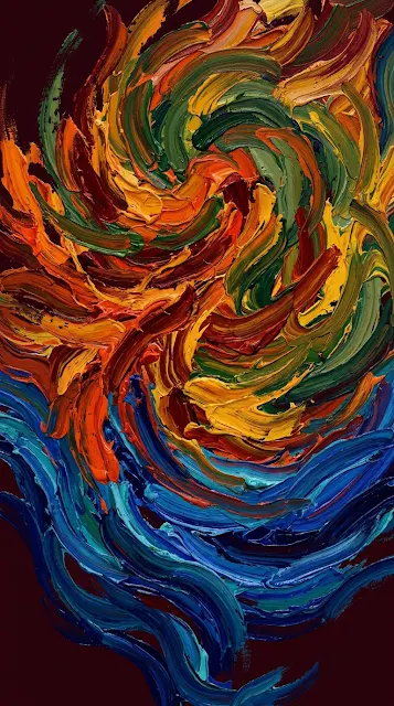 Post-Impressionist Abstract Swirling Patterns on Maroon - Free 4K & 8K mobile Wallpaper