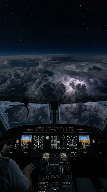 Private Jet Cockpit Night View Above Clouds Wallpaper - Free 4K & 8K mobile Wallpaper