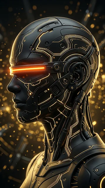 Profile of a Cybernetic Android with Glowing Gold Circuits - Free 4K & 8K mobile Wallpaper
