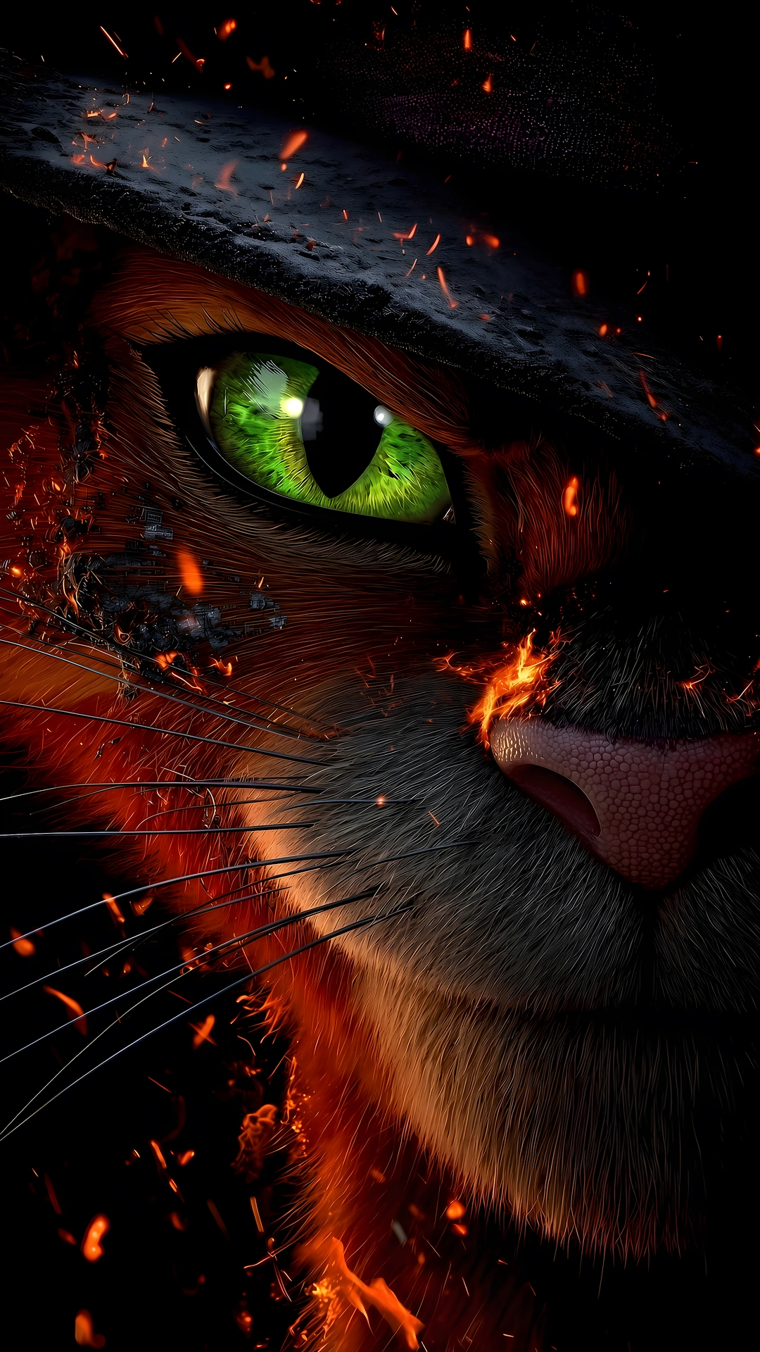 Puss In Boots Glowing Green Eye Embers 4K - Free 4K mobile Wallpaper
