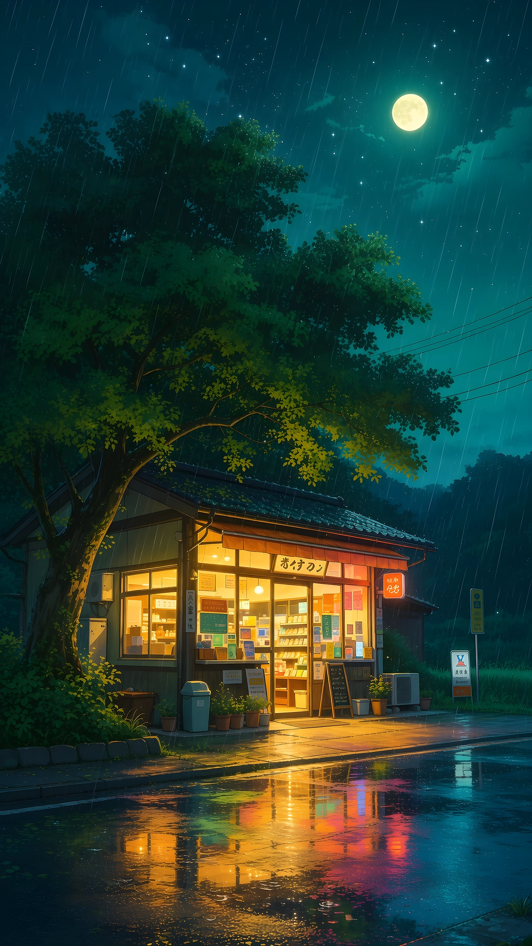 Rainy Japanese Convenience Store Night HD - Free 4K mobile Wallpaper