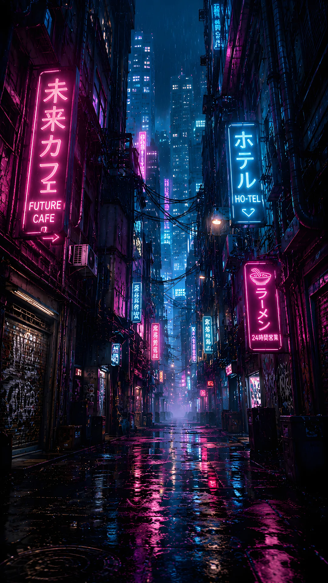 Rainy Tokyo Cyberpunk Alleyway Mobile Wallpaper - Free 4K mobile Wallpaper