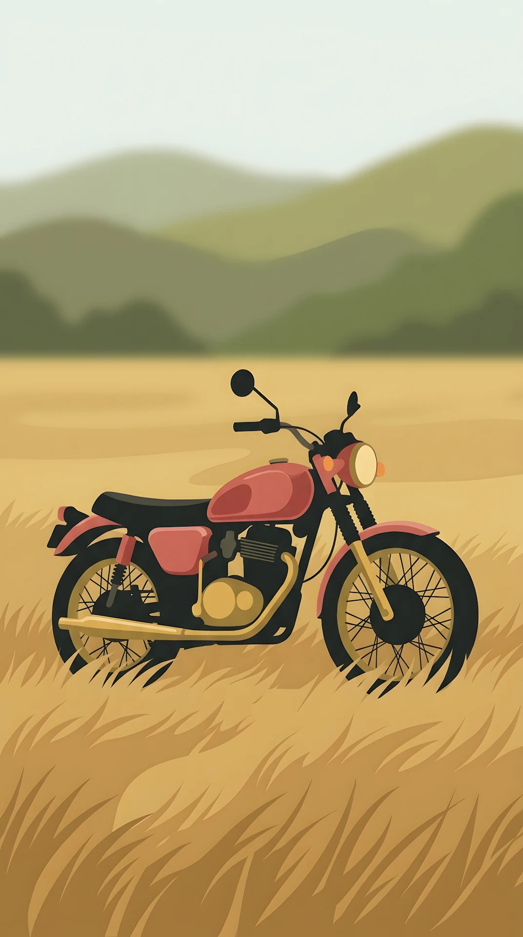 Red and Black Royal Enfield Motorcycle Parked in Tall Dry Grass - Free 4K mobile Wallpaper