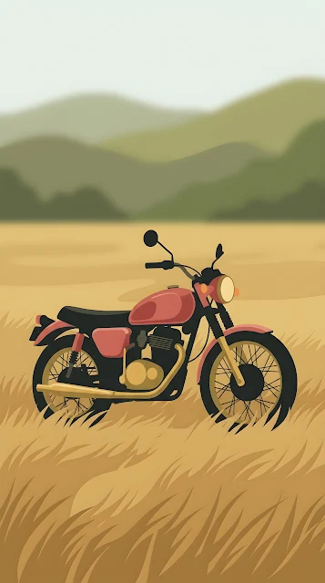 Red and Black Royal Enfield Motorcycle Parked in Tall Dry Grass - Free mobile Wallpaper