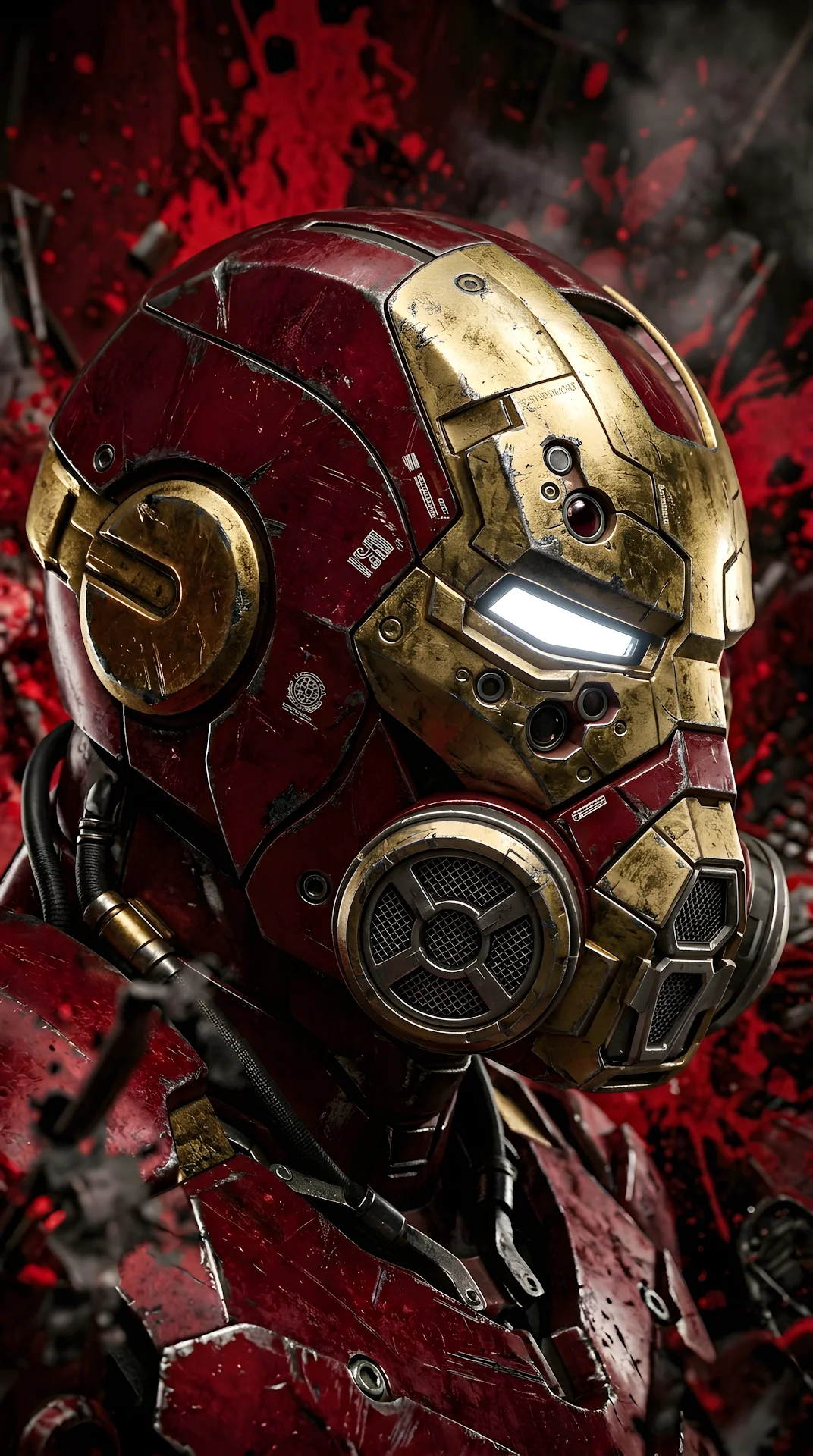 Red and Gold Mechanical Armor Profile 3D Render - Free 4K mobile Wallpaper