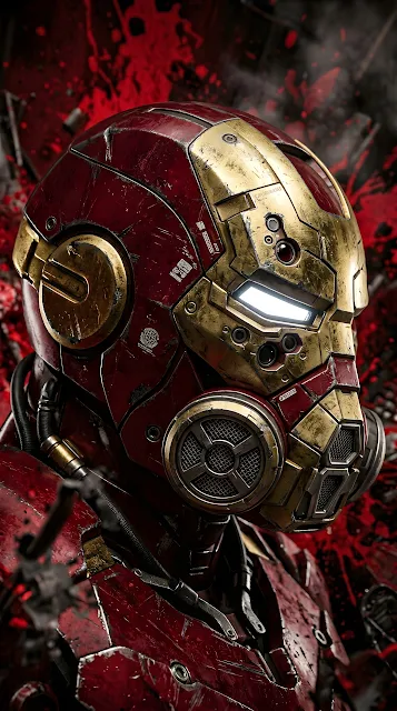 Red and Gold Mechanical Armor Profile 3D Render - Free mobile Wallpaper