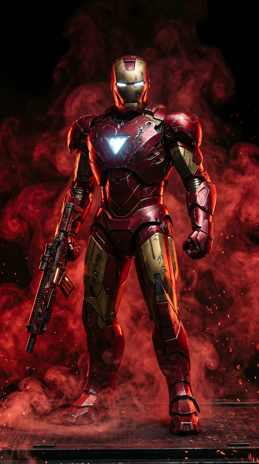 Red metallic armored suit chest plate in red haze - Free 4K mobile Wallpaper