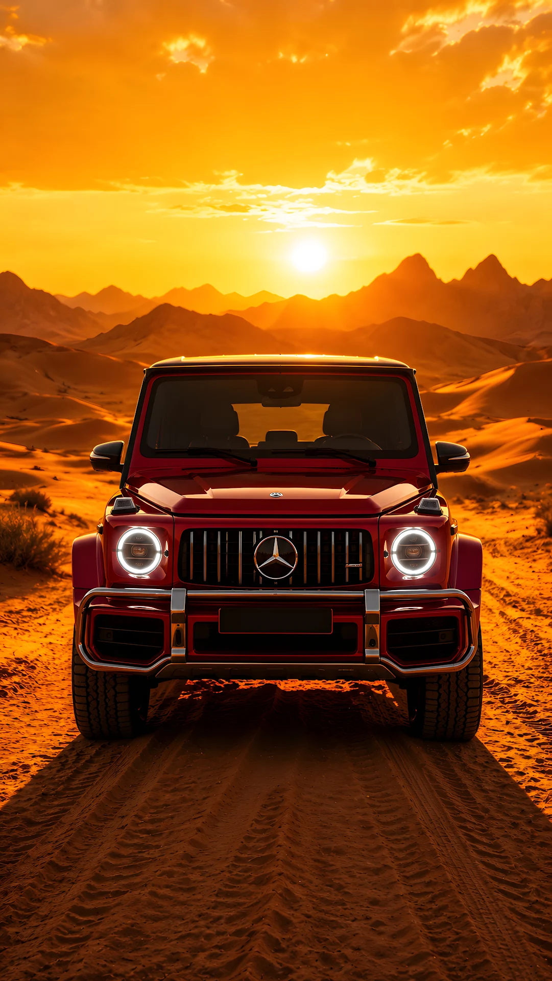 Download Red off-road luxury vehicle parked in desert at sunset 4K Wallpaper Red off-road luxury vehicle parked in desert at sunset - Free 4K mobile Wallpaper