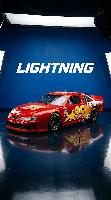 Red Racing Car Illustration with Lightning Text on Blue - Free mobile Wallpaper