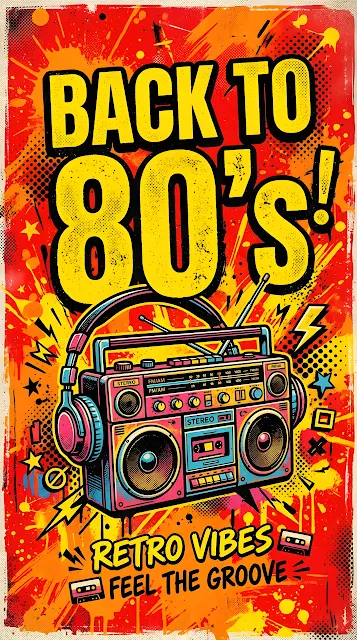 Retro 80s Boombox and Headphones Typography Poster - Free mobile Wallpaper