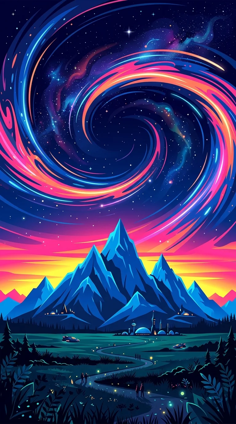Download Retro Futuristic Mountain Sunset with Cosmic Ring Wallpaper in 4K UHD Retro Futuristic Mountain Sunset with Cosmic Ring - Free 8K and 4K mobile Wallpaper Background
