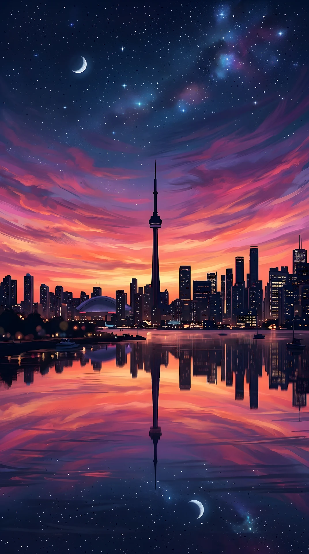 Saturated City Skyline Sunset with Water Reflection - Free 4K mobile Wallpaper