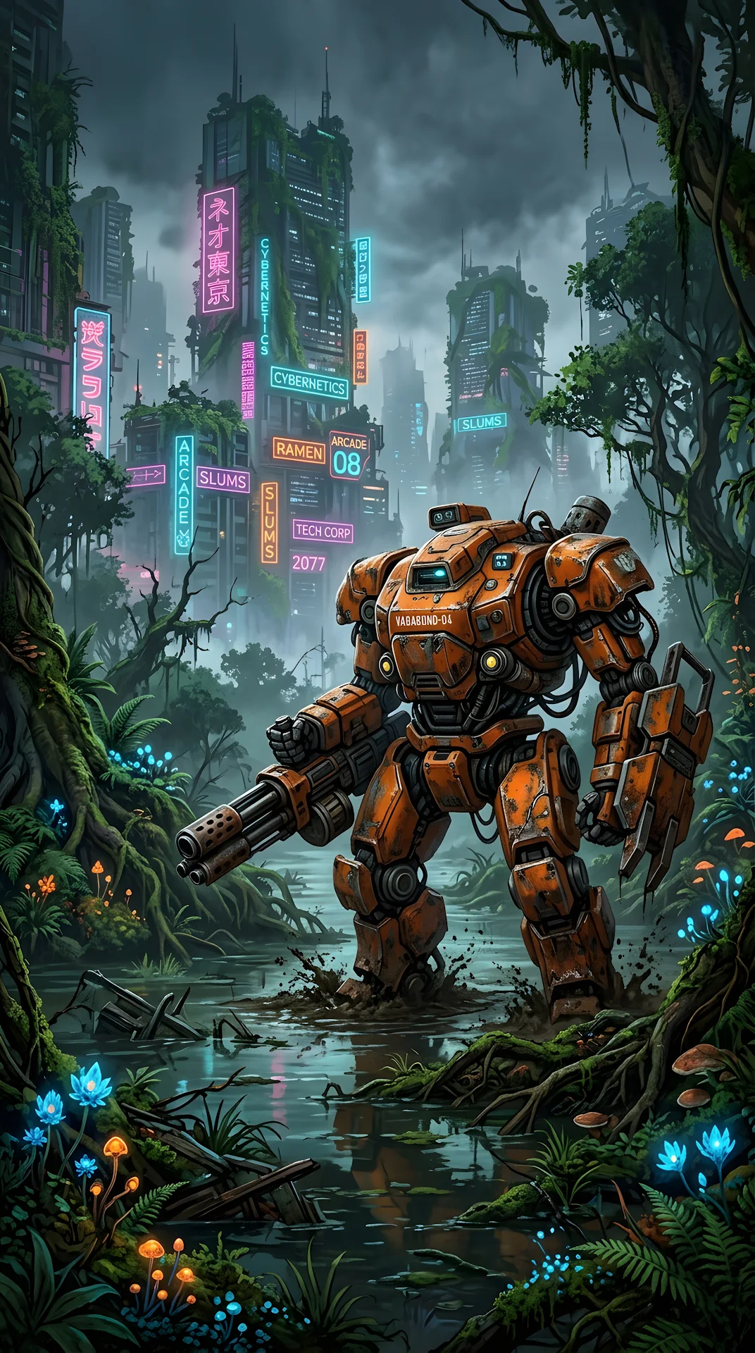 Sci-Fi Illustration of a Robot in a Post-Apocalyptic City - Free 4K mobile Wallpaper