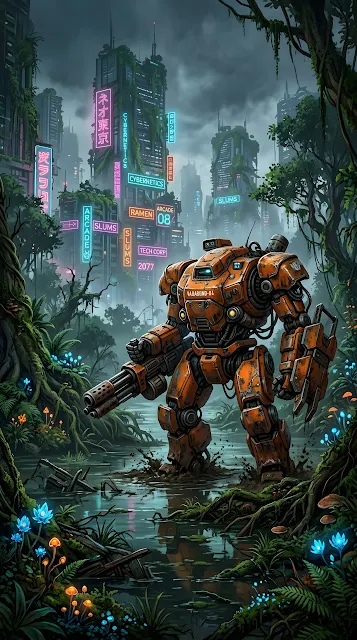 Sci-Fi Illustration of a Robot in a Post-Apocalyptic City - Free mobile Wallpaper