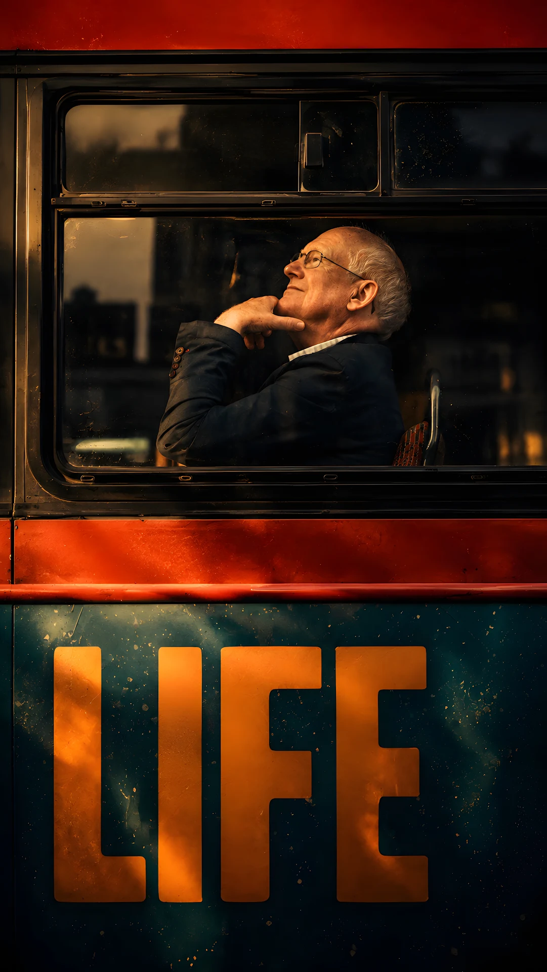 Senior Man Looking Thoughtfully Out Bus Window During Sunset - Free 4K mobile Wallpaper