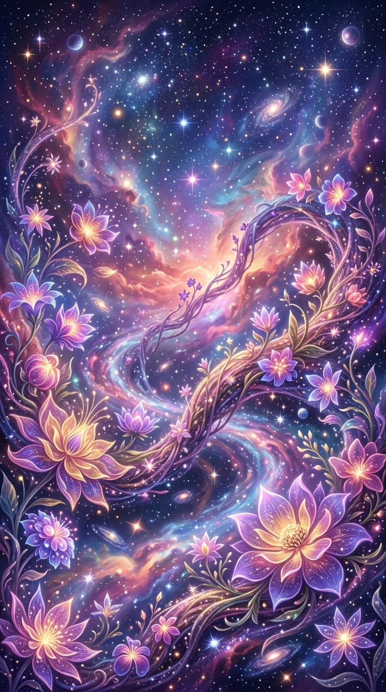 Download Serene Cosmic Garden with Celestial Flowers and Nebula Wallpaper in 4K UHD Serene Cosmic Garden with Celestial Flowers and Nebula - Free 8K and 4K mobile Wallpaper Background