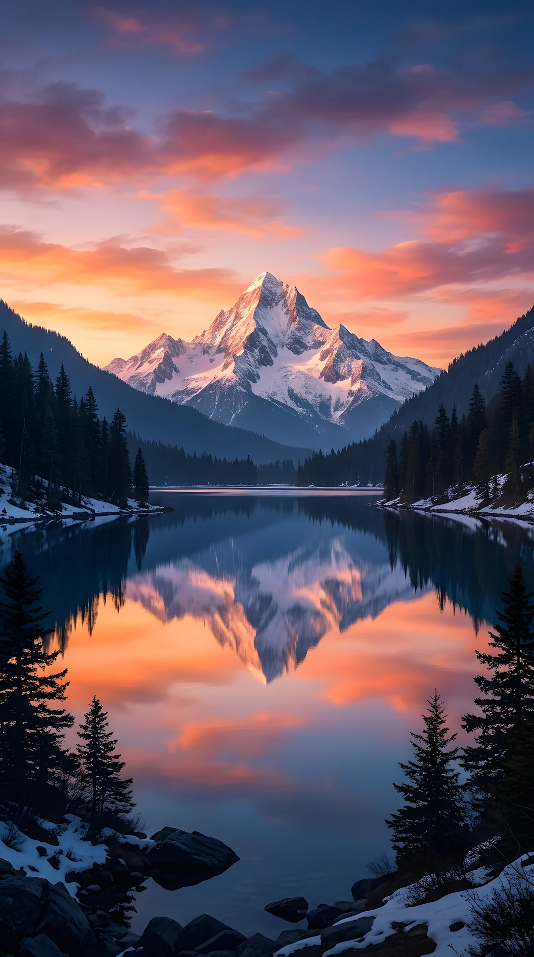 Serene Mountain Landscape at Dusk Illustration - Free 4K mobile Wallpaper