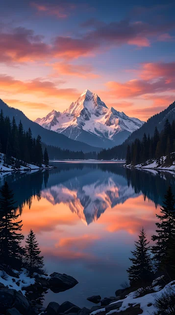 Serene Mountain Landscape at Dusk Illustration - Free mobile Wallpaper