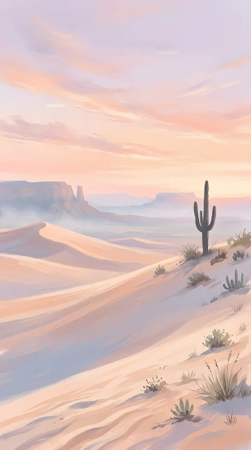 Serene Pastel Desert Landscape with Sand Dunes and Mesas - Free mobile Wallpaper