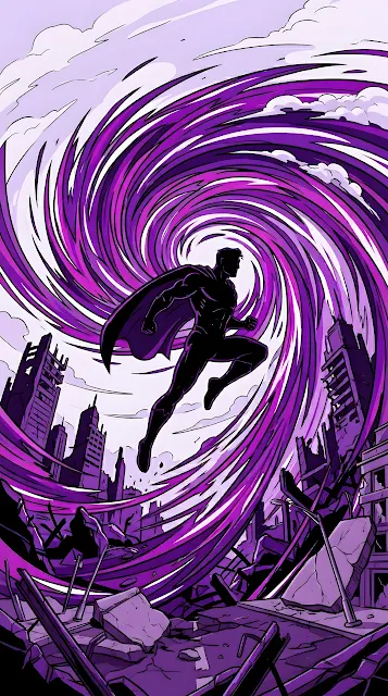 Silhouette Hero Leaping Through Purple Energy Vortex Illustration - Free mobile Wallpaper