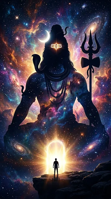 Silhouette of Lord Shiva Against a Glowing Cosmic Nebula - Free 4K & 8K mobile Wallpaper